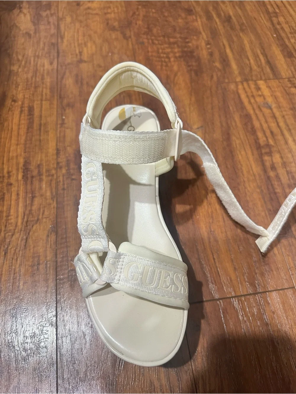 GUESS Cream Embroidered Logo Platform Sandals